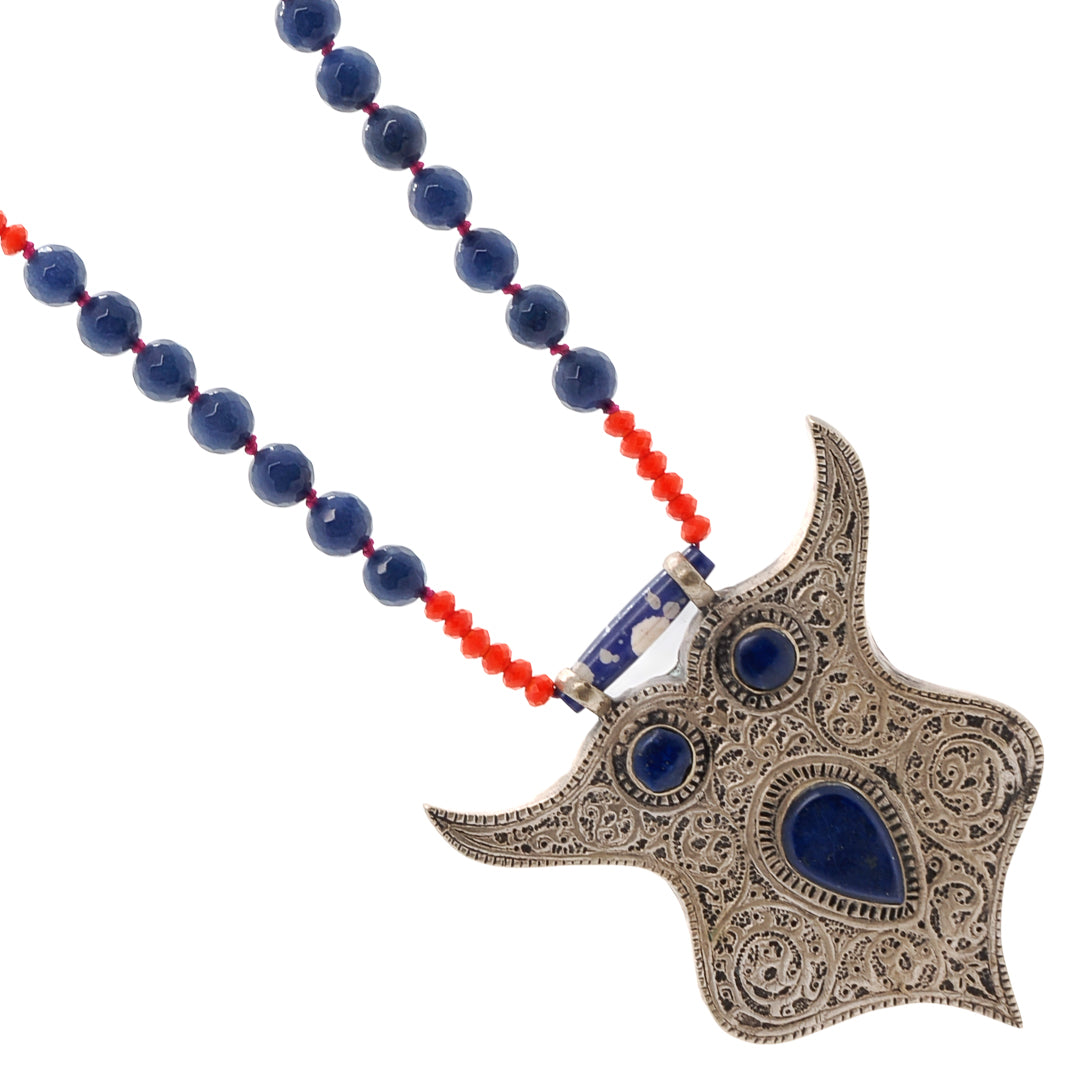 Experience the magic of the Night Owl Necklace, adorned with blue glass evil eye beads for protection.