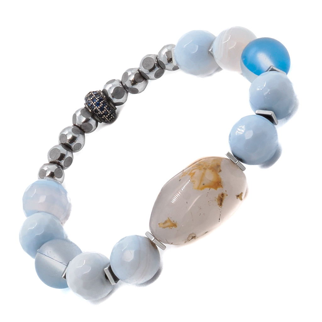 Celebrate the beauty of nature with the Ocean Inner Peace Bracelet Set, featuring blue lace agate and hematite stone beads.