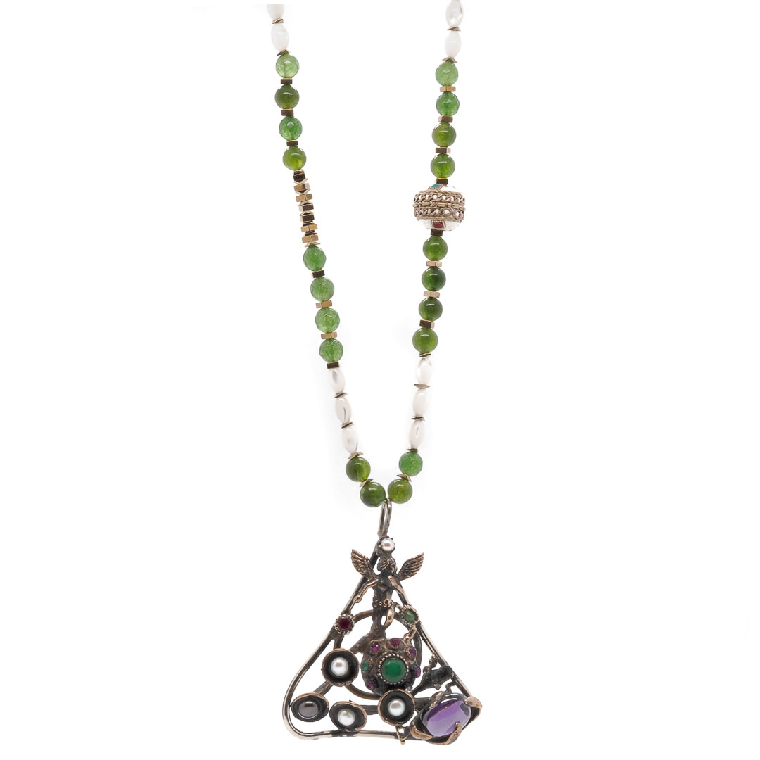 Inner Harmony - The Green Jade Beads Bring Calmness and Comfort to the Angel Necklace.