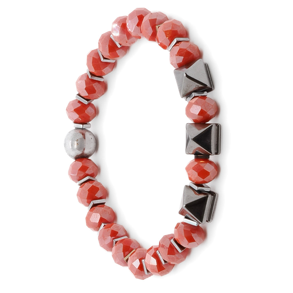 Discover the beauty and vitality of the Orange Energy Bracelet, showcasing orange crystal beads and elegant silver hematite stone beads.