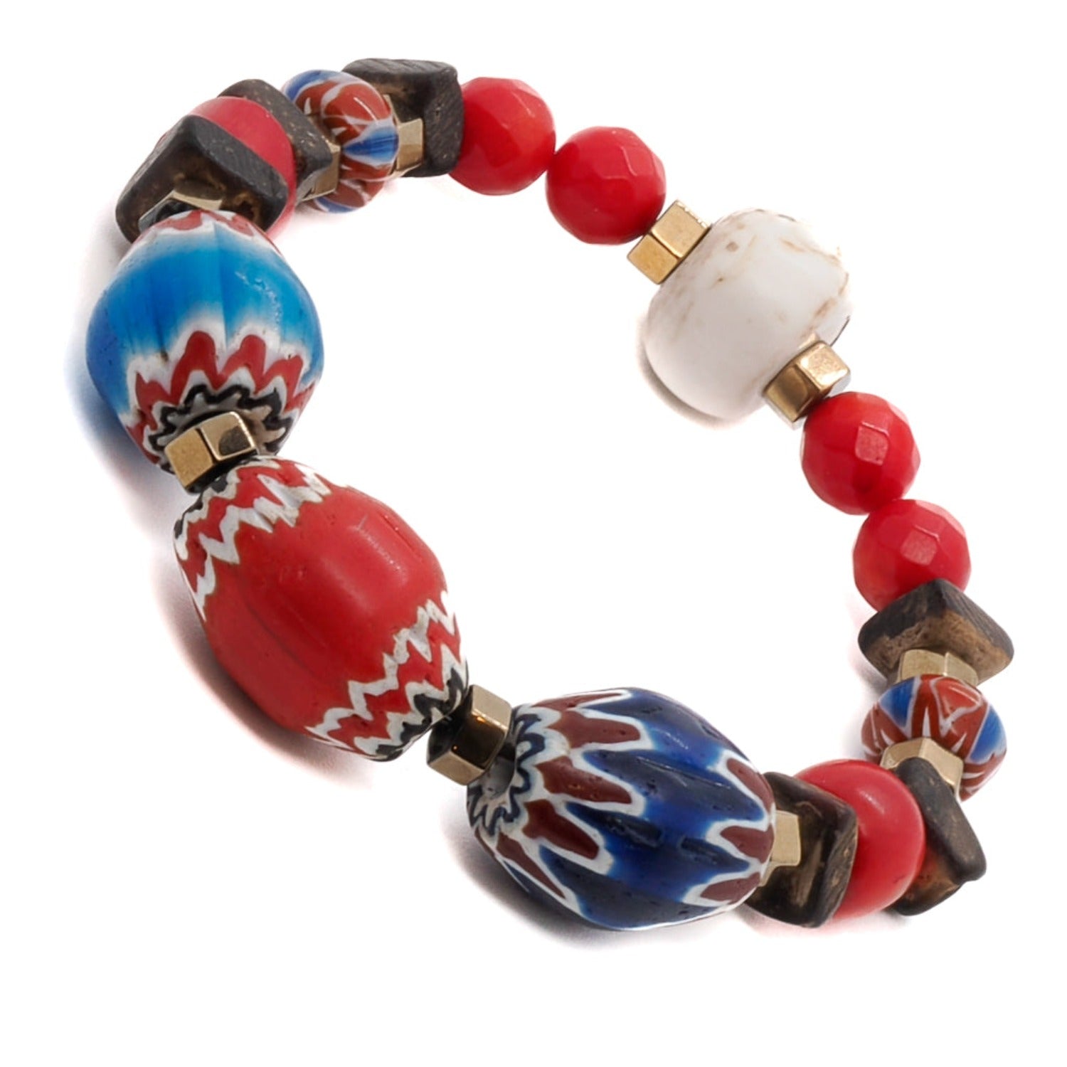 Add a touch of sophistication to your look with the striking Palena Bracelet, adorned with African beads and a Nepal white bone bead.