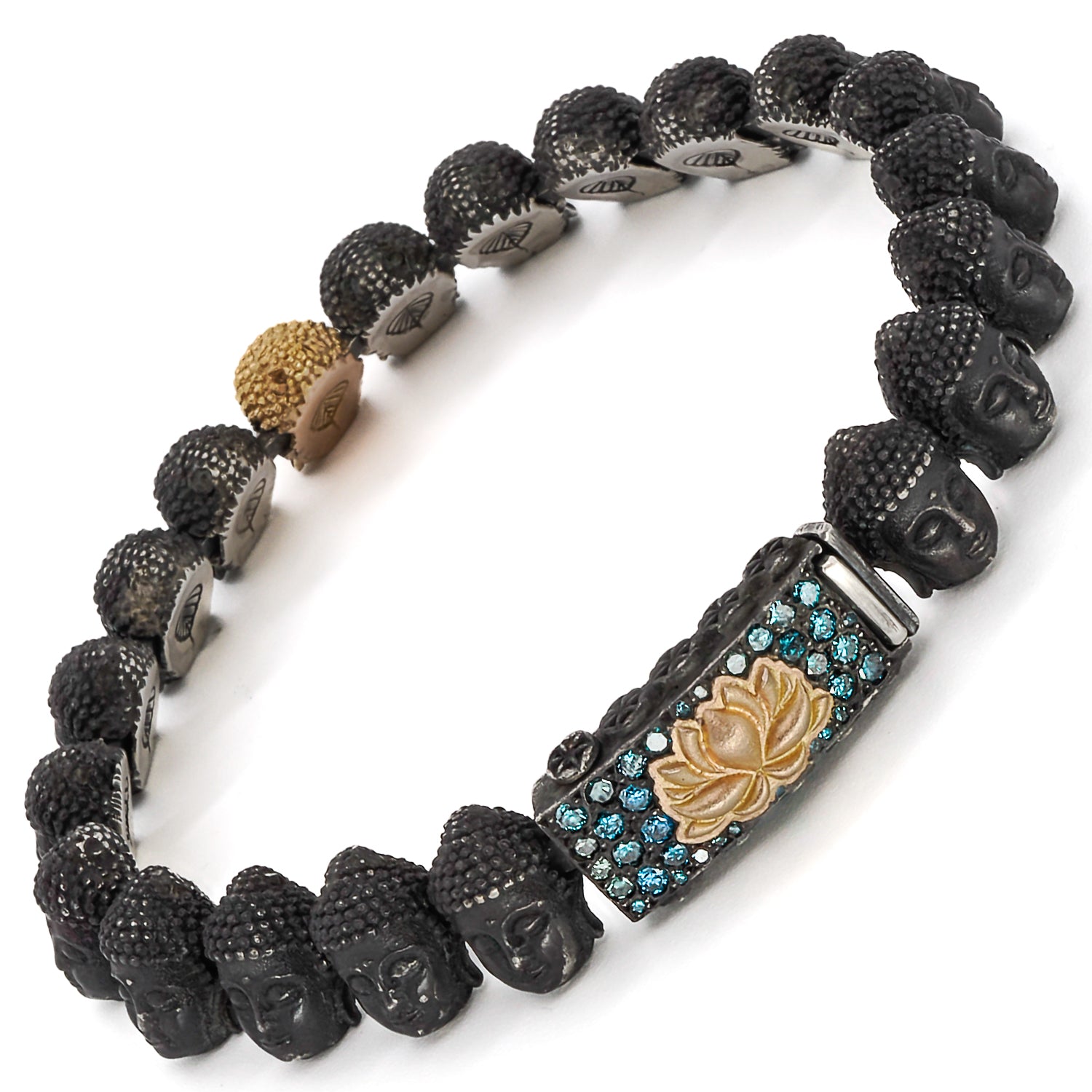 Recycled Materials - Gold and Silver Buddha Bracelet, an eco-friendly choice.
