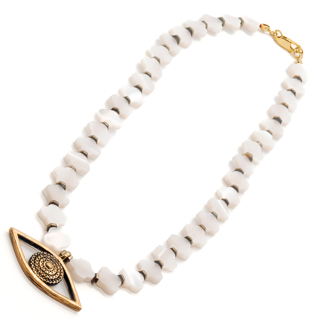 Pearl Clover Evil Eye Necklace, a meaningful and elegant accessory.