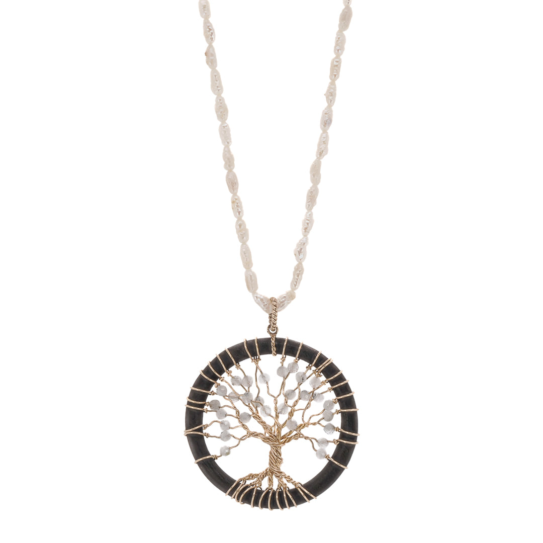 Pearl Tree of Life Necklace - Handcrafted with 14 Carat Recycled Gold and Pearl Gemstone.