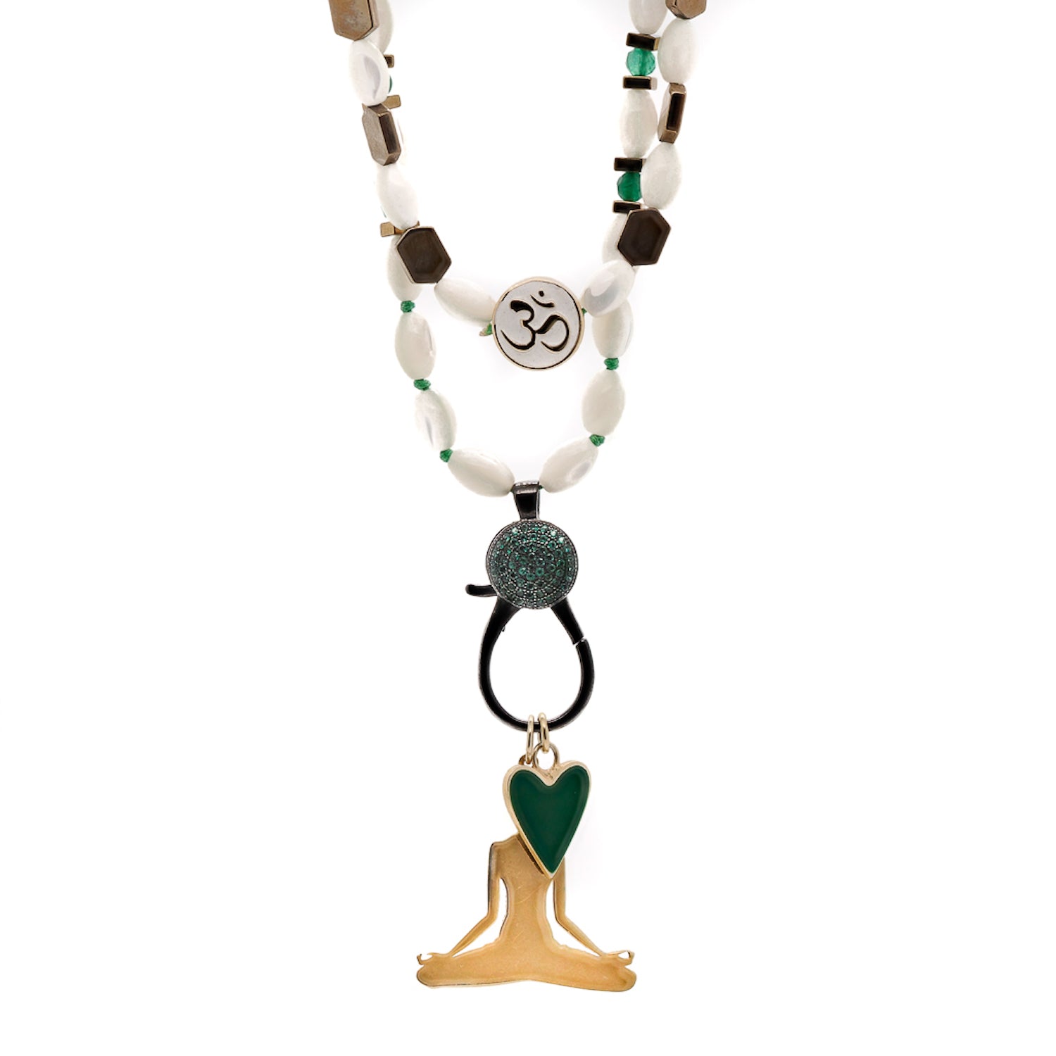 Pearl Yoga Meditation Necklace - Handcrafted with Symbolic Om Mantra and Tree of Life.