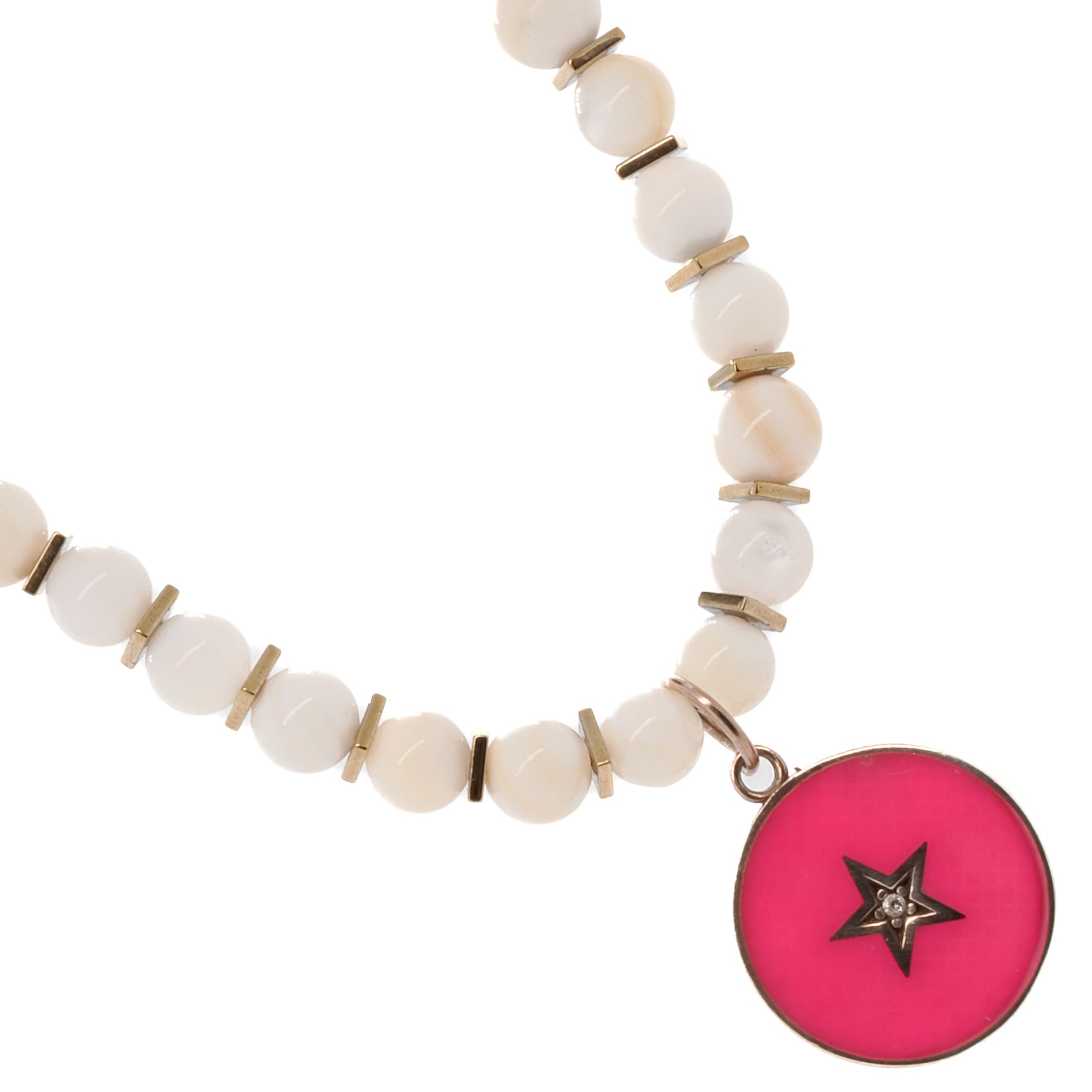 Embrace the positive energy of the Pink Star White Choker Necklace, crafted with tridacna stones for protection and good energy flow.
