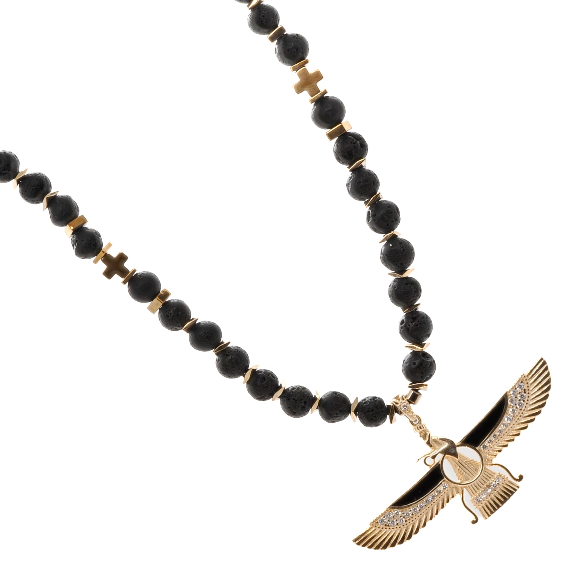 Handmade Faravahar Necklace with Gold and Onyx - Elevate your look with a touch of ancient mysticism.