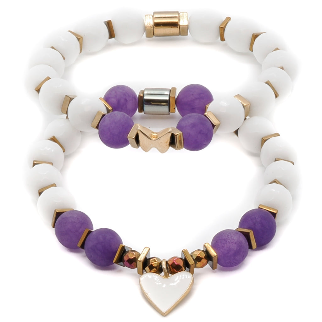 Wear the Pure Love Bracelet Set as a symbol of love and harmony, with its colorful hematite stone beads.