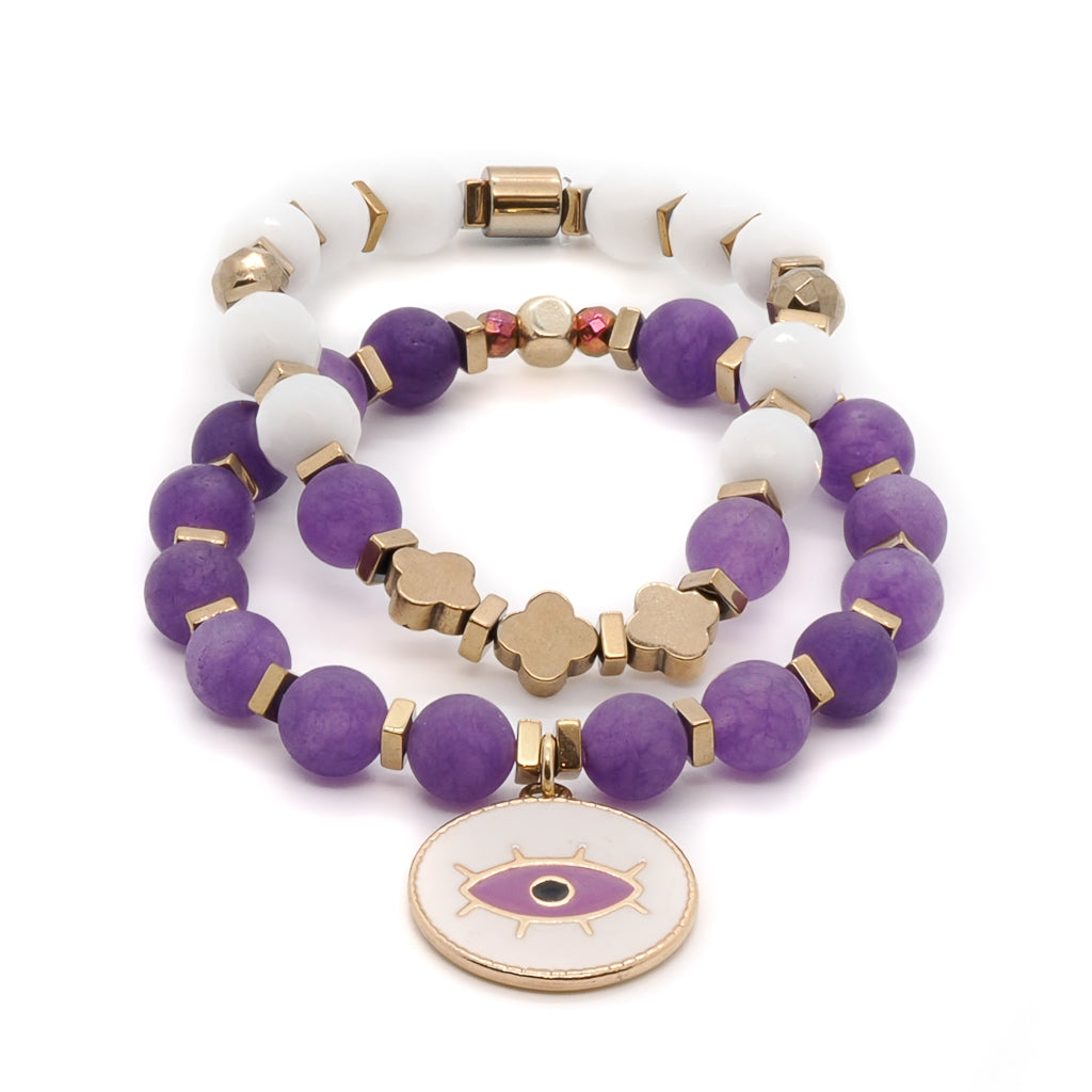 Embrace love and prosperity with the Purple Romantic Bracelet Set, featuring beautiful Purple Jade beads.