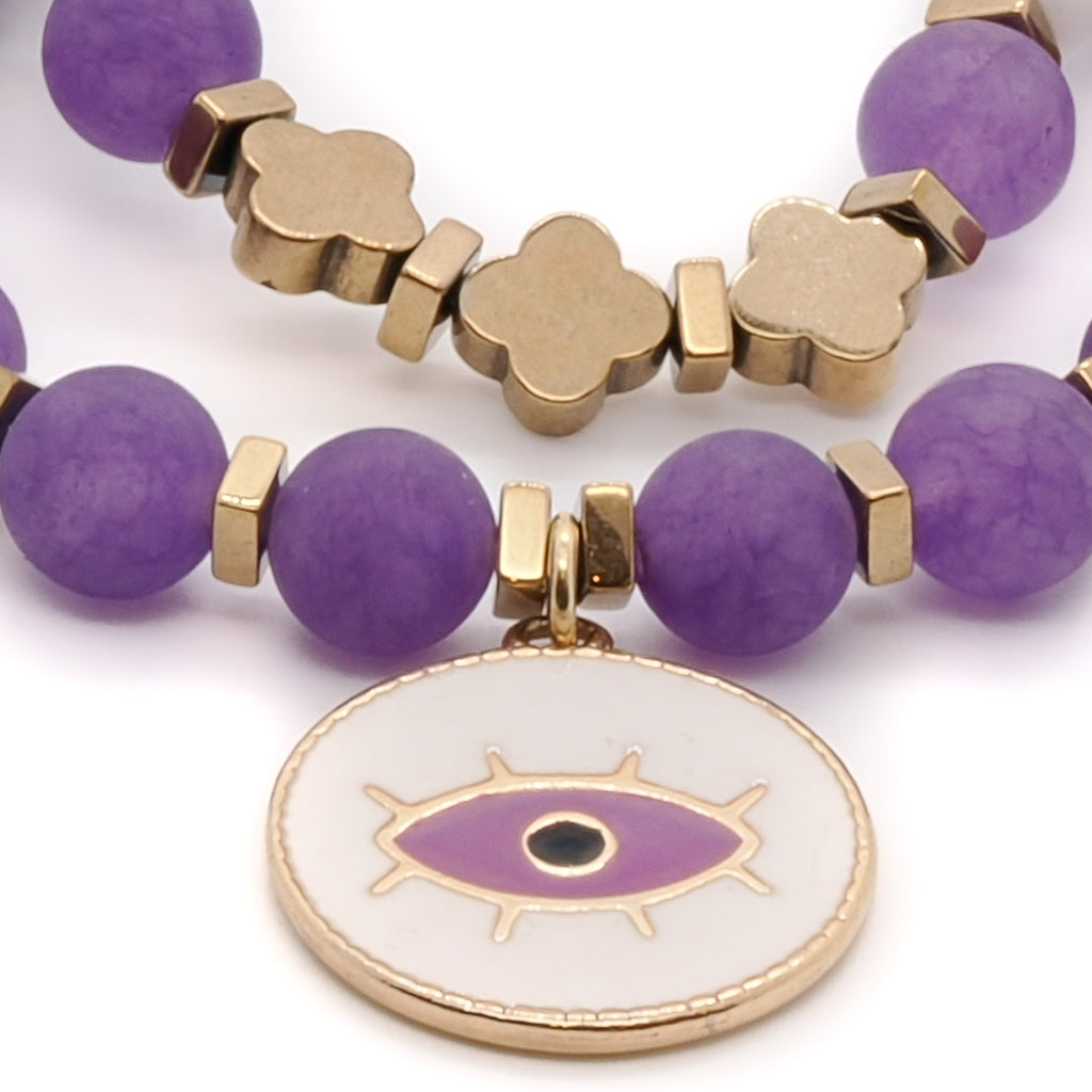 Experience inner peace and calm with the Purple Romantic Bracelet Set, handmade with White Jade beads.