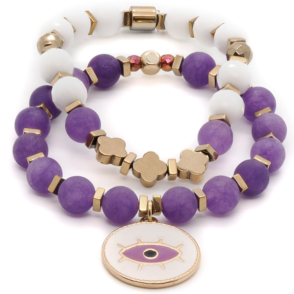 The Purple Romantic Bracelet Set is a stunning accessory that radiates beauty and meaningful energy.