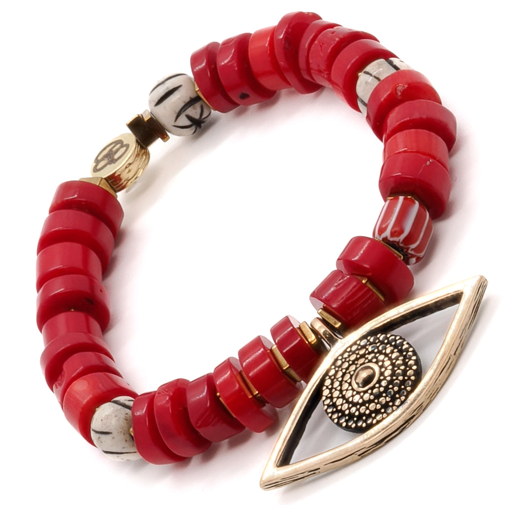 Experience the unique beauty and symbolism of the Red Coral Evil Eye Bracelet, crafted with red coral beads and a powerful evil eye charm.