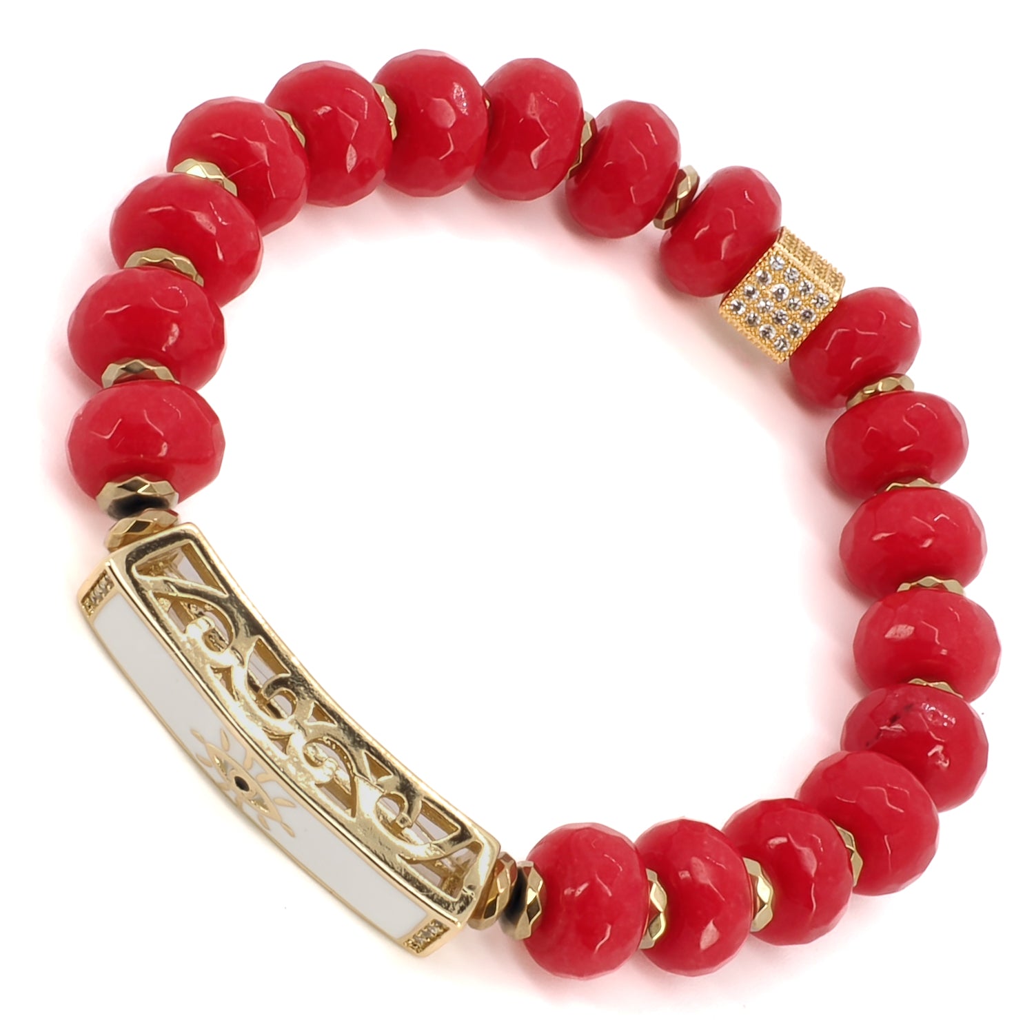 The Red Energy Evil Eye Bracelet combines style and spiritual protection, featuring a striking evil eye charm and red coral stone beads.