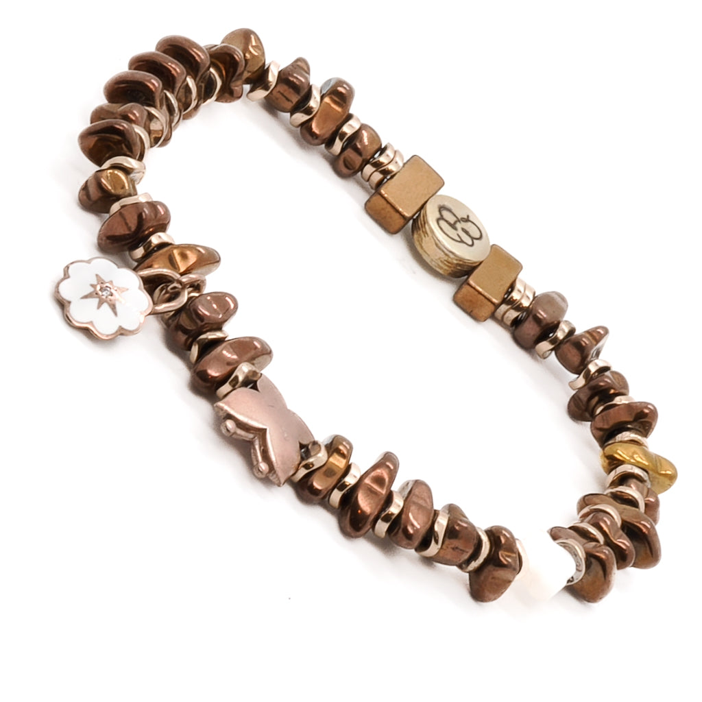 Discover the transformative power of nature with the Rose Energy Spring Bracelet, adorned with rose gold hematite beads and symbolic silver charms.