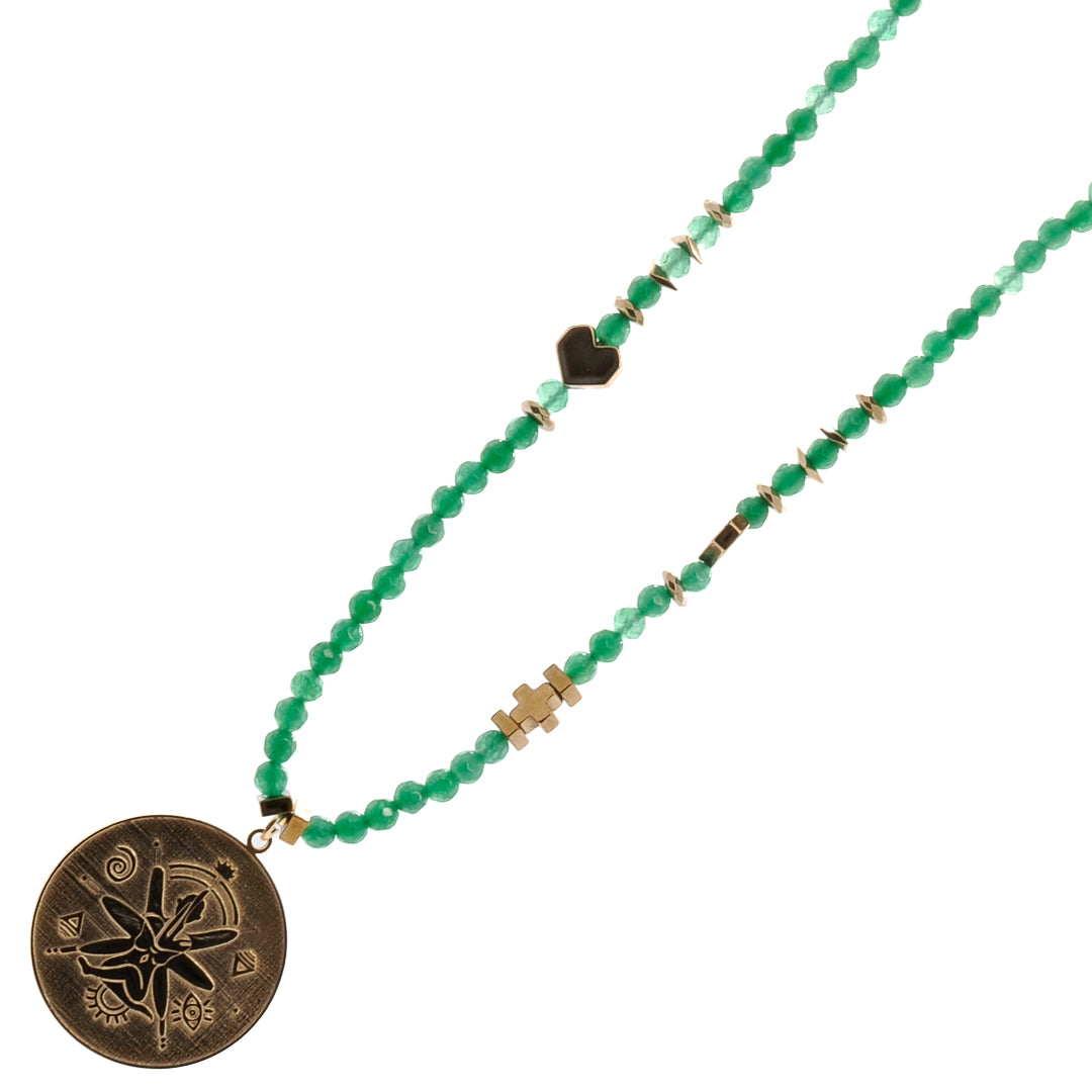 See The Good Jade Necklace - Handcrafted with Jade Stone Beads and Gold Color Hematite Accents.
