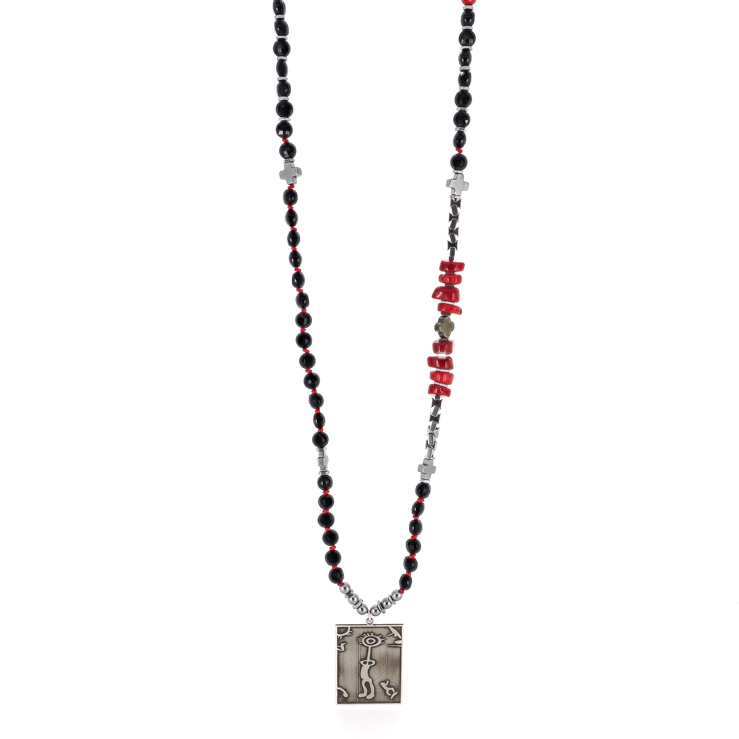 Enhance Your Style with the Onyx and Red Coral Necklace - Reflecting inner strength and protection.