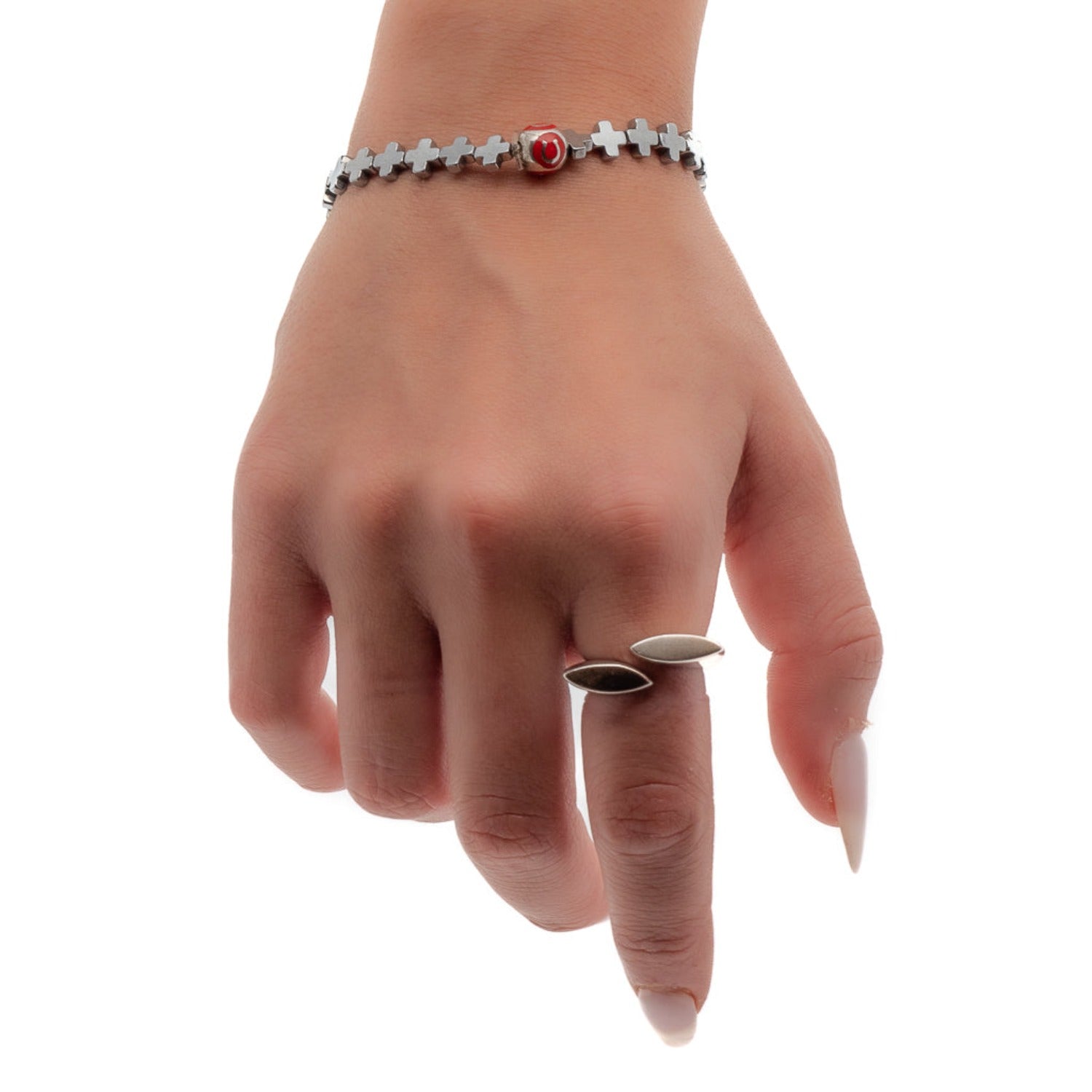 Experience the versatility of the Silver Color Lucky Charms Bracelet as the model wears it, showcasing its stylish design and meaningful symbolism.