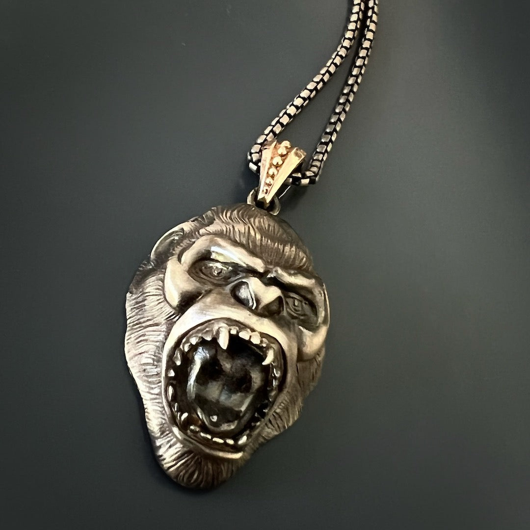 Gorilla Necklace Sterling Silver, King Kong Necklace, Gorilla Head Pendant, hotsell Handmade Silver Gorilla Pendant, Angry Gorilla King Necklace