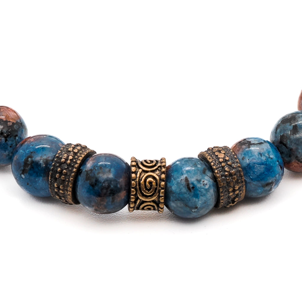 Harmonious Contrast - Sodalite Stone Beaded Bracelet with Gold Accents.