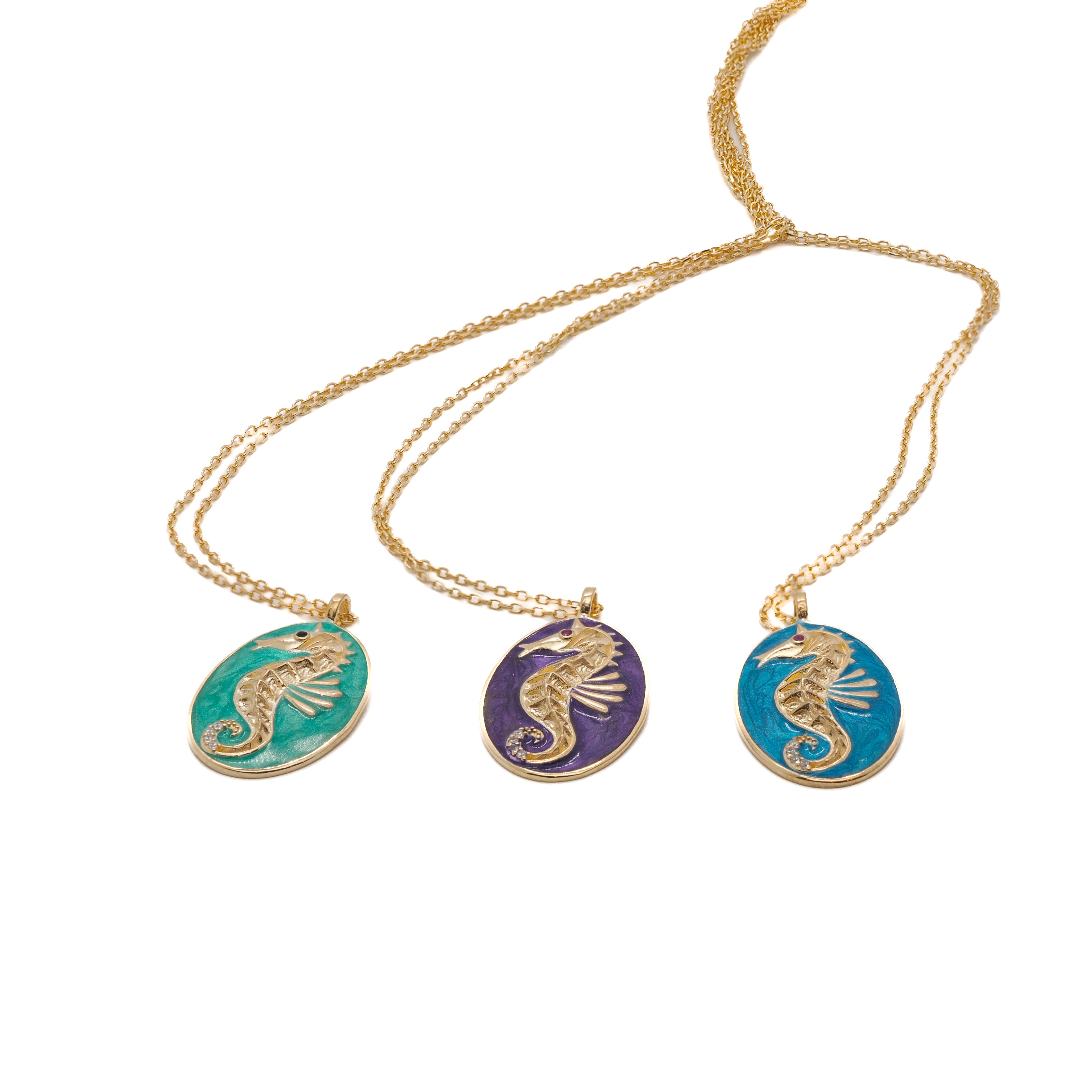The elegant Spirit Animal Seahorse Necklace, crafted with 925 Sterling silver and 18K gold plating for a luxurious look.