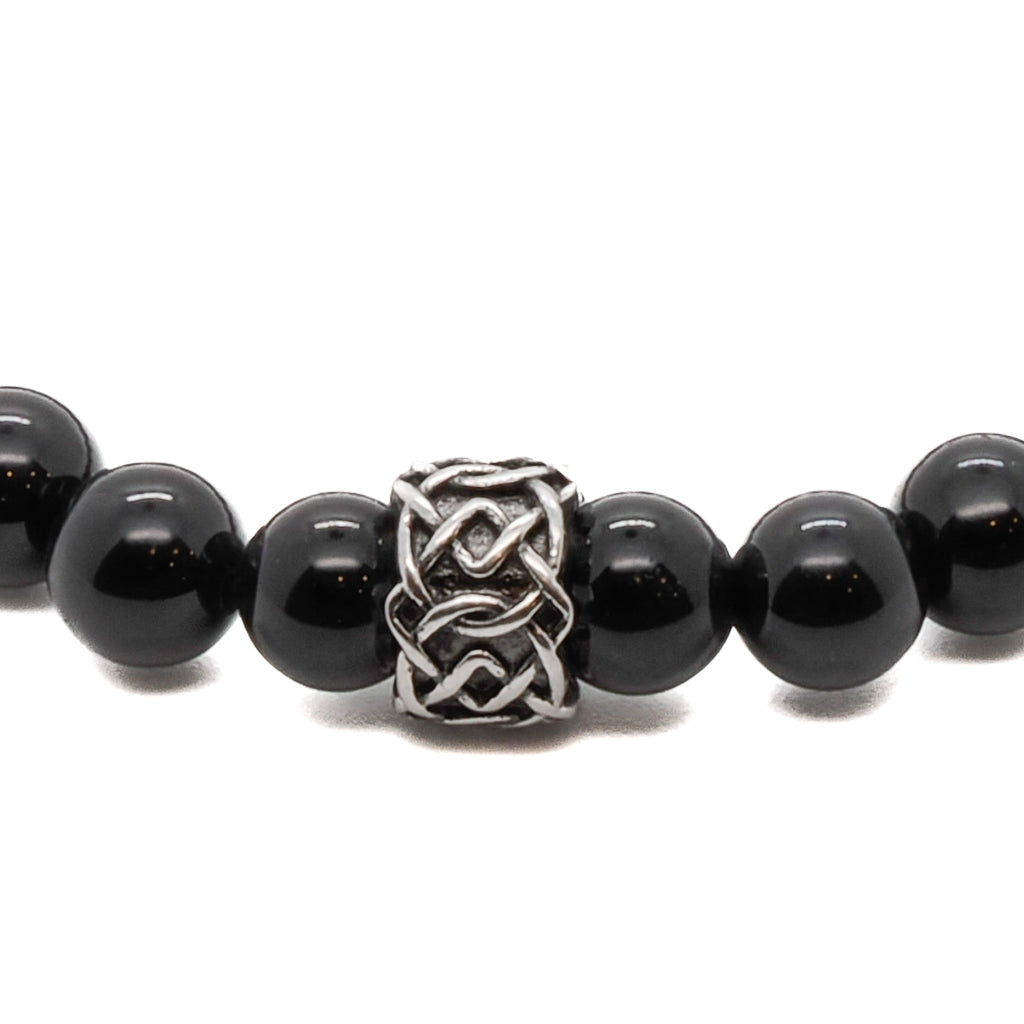 Timeless Beauty - Handmade Black Onyx Bracelet with Steel Accent.