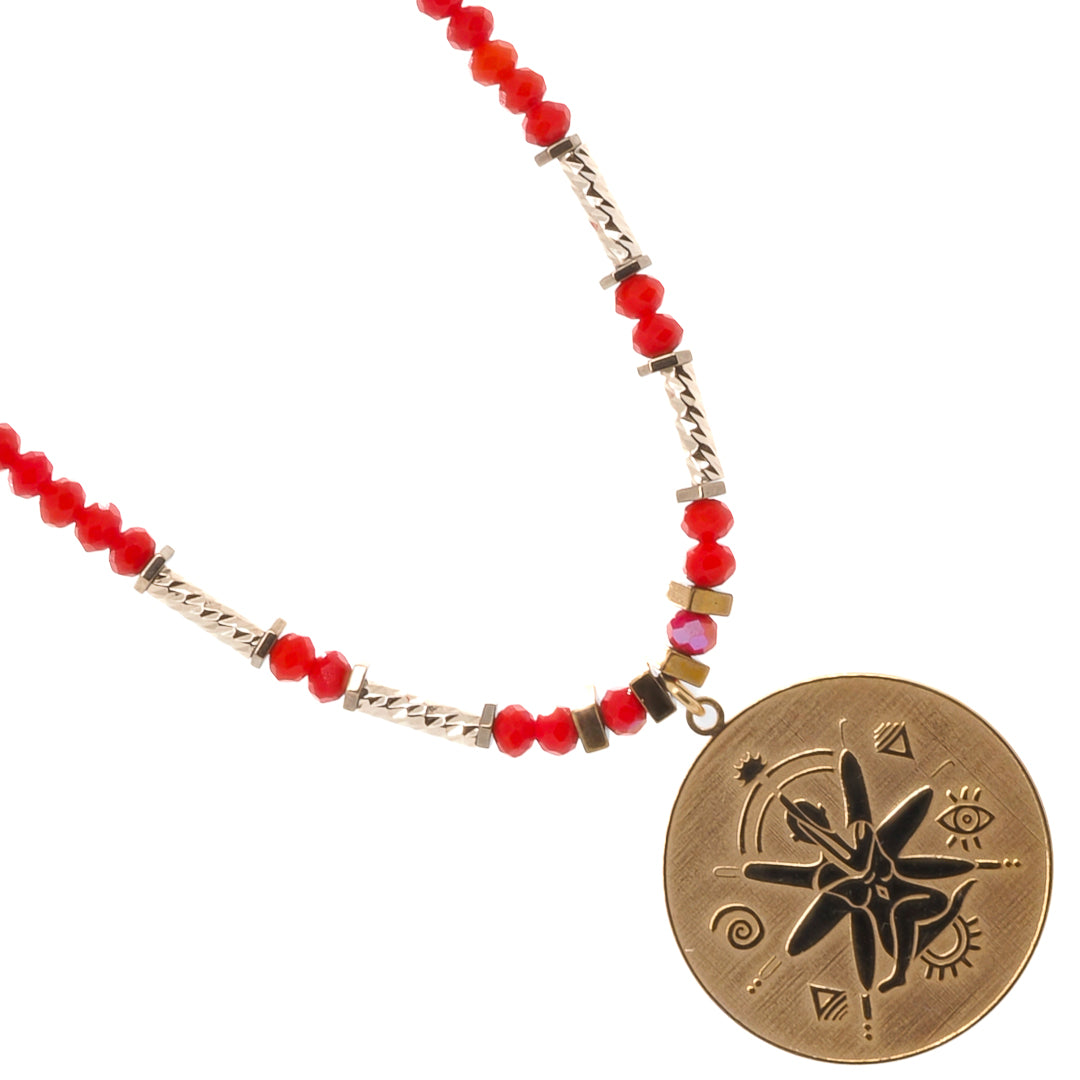 Elegant Summer Necklace featuring a gold-plated evil eye charm and crystal beads.