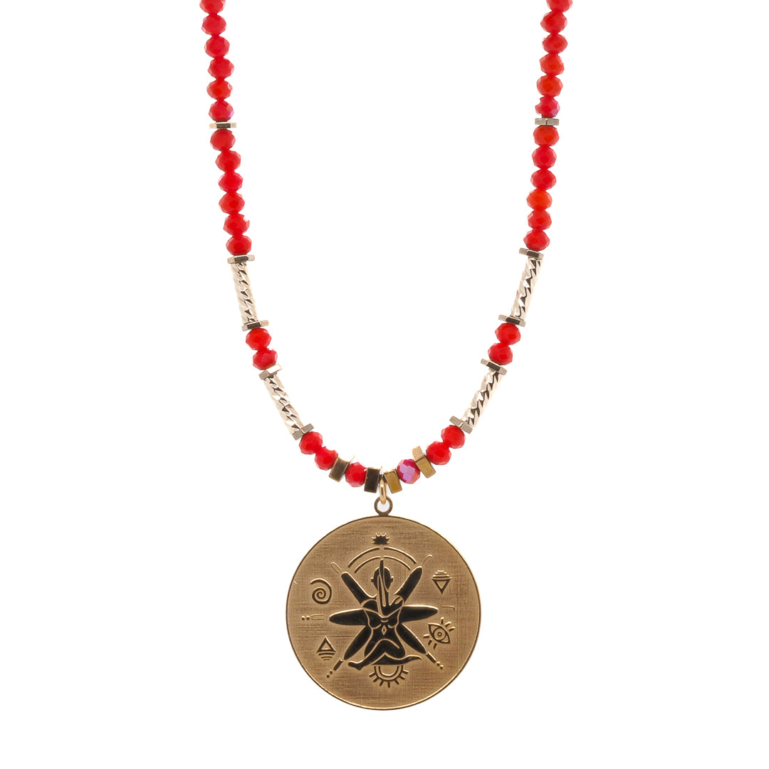 Spiritual Energy Summer Necklace featuring 18K gold vermeil tube beads and an enamel evil eye charm.