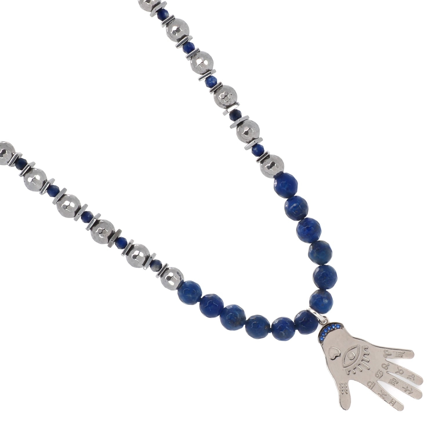 Symbol of Good Luck and Protection - Hamsa Necklace with Lapis Lazuli stones.