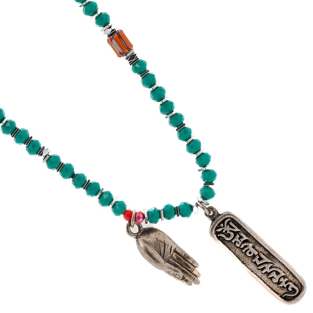 Handmade Necklace inspired by spirituality and the power of the Om Mani Padme Hum mantra.