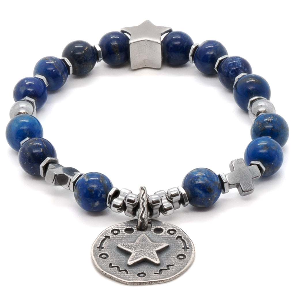 Celebrate your unique style with the Star Blue Lapis Lazuli Bracelet, crafted with vibrant blue stone beads and a silver star charm.