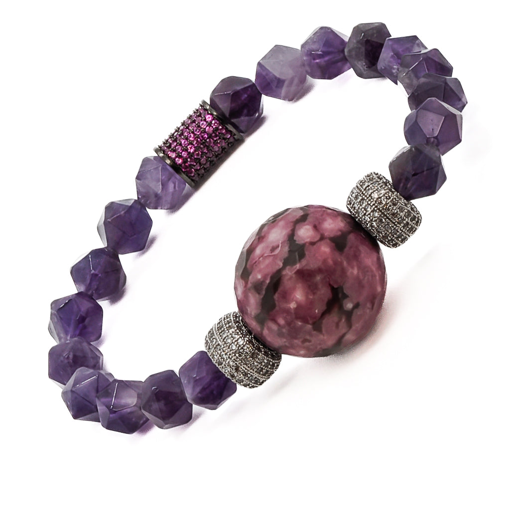 Elevate your style with the Stylish Women Bracelet, a handmade accessory adorned with natural amethyst stones and shimmering Swarovski crystals.