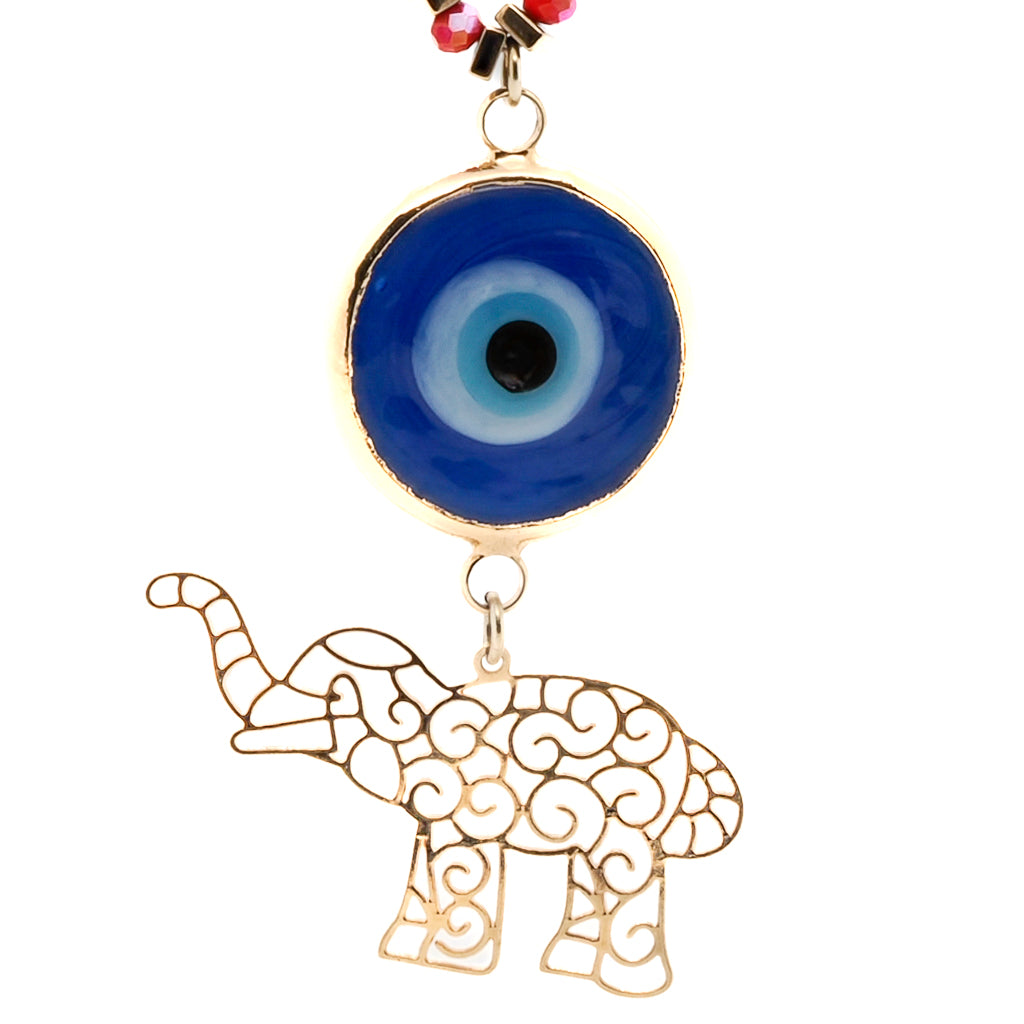 Eye-catching Necklace adorned with orange crystal beads and a gold-plated Elephant pendant for good luck.