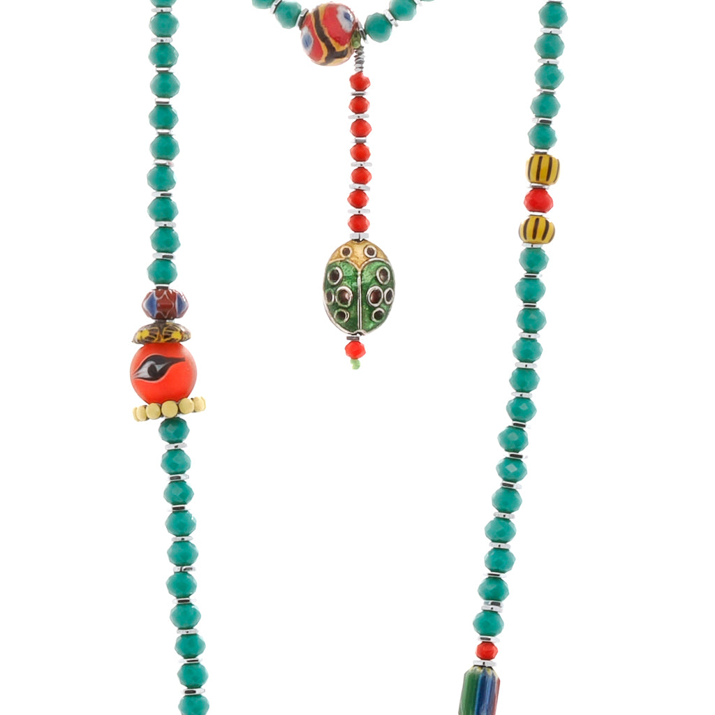 Balance your energy with the Summer Vibes Yogi Necklace&#39;s vibrant crystal beads and Om pendant.