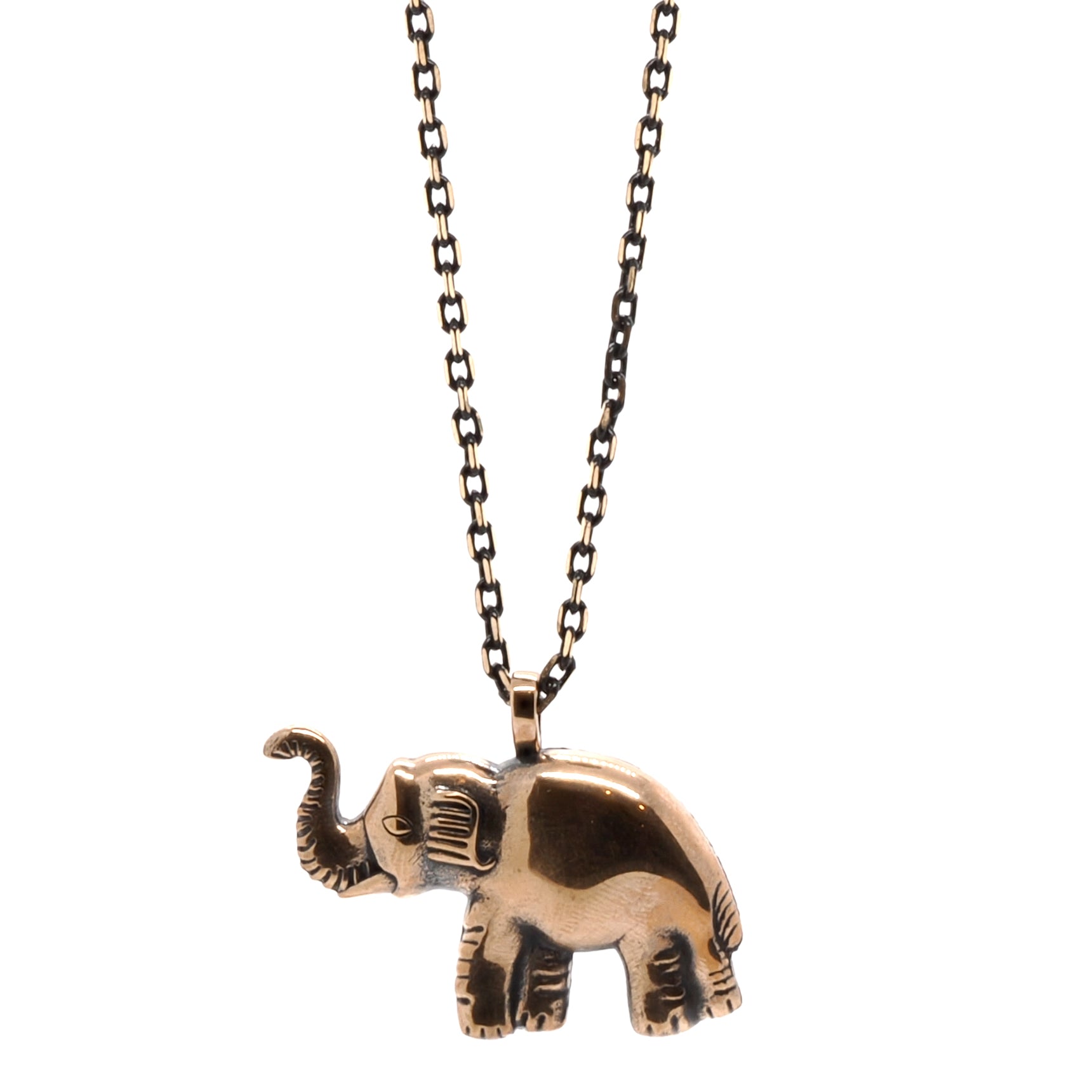 Symbol of Luck Elephant Necklace - Handcrafted Bronze Pendant on a Long Chain.