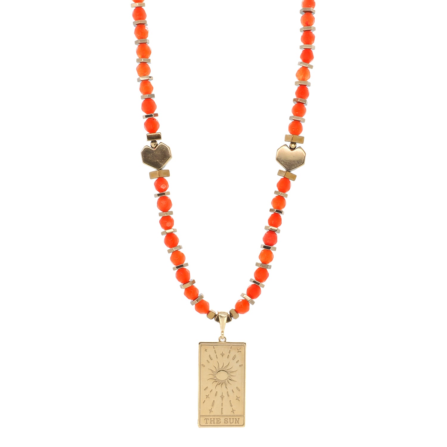 Sun Tarot Pendant Necklace with Healing Agate Beads: Embrace positivity and vitality