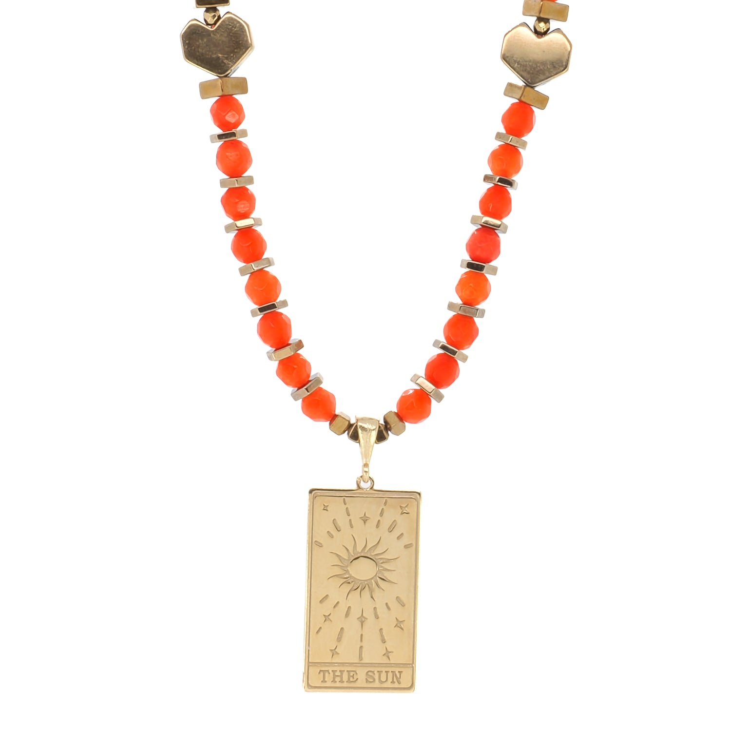 Gold Agate and Hematite Sun Tarot Necklace: A unique blend of spirituality and style.