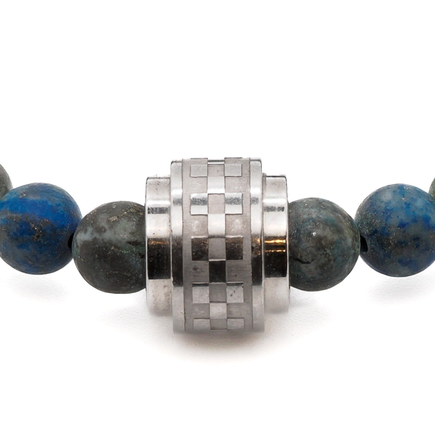 Enhance Your Intuition - Azurite Stone Beaded Bracelet with Steel Accent.