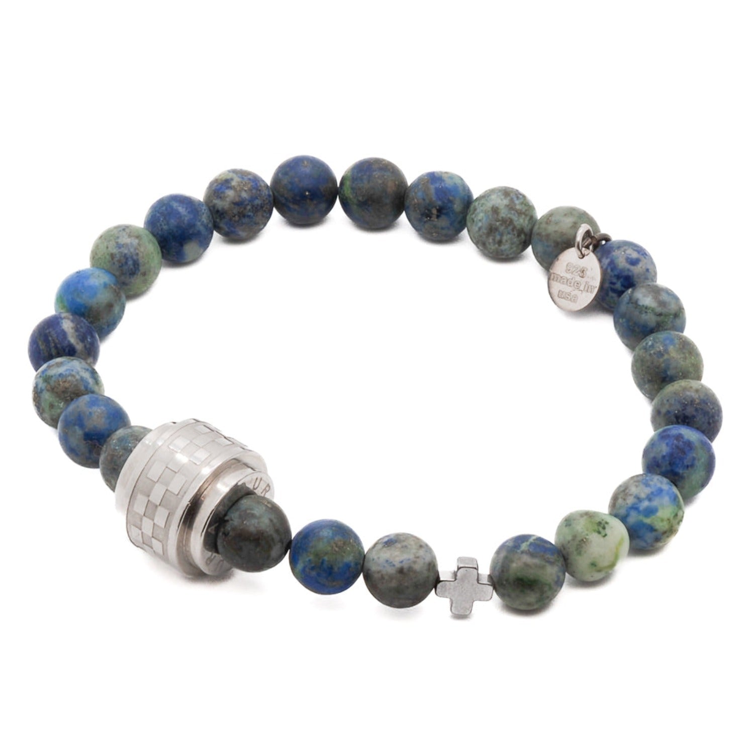 Mystical Beauty - Matte Azurite Stone Bracelet with Silver Accents.