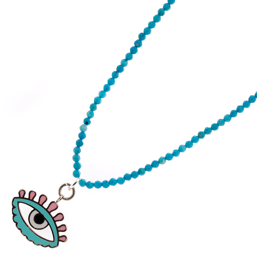 Stand out with the Turquoise Candy Evil Eye Necklace, a unique and meaningful piece of jewelry crafted with attention to detail.