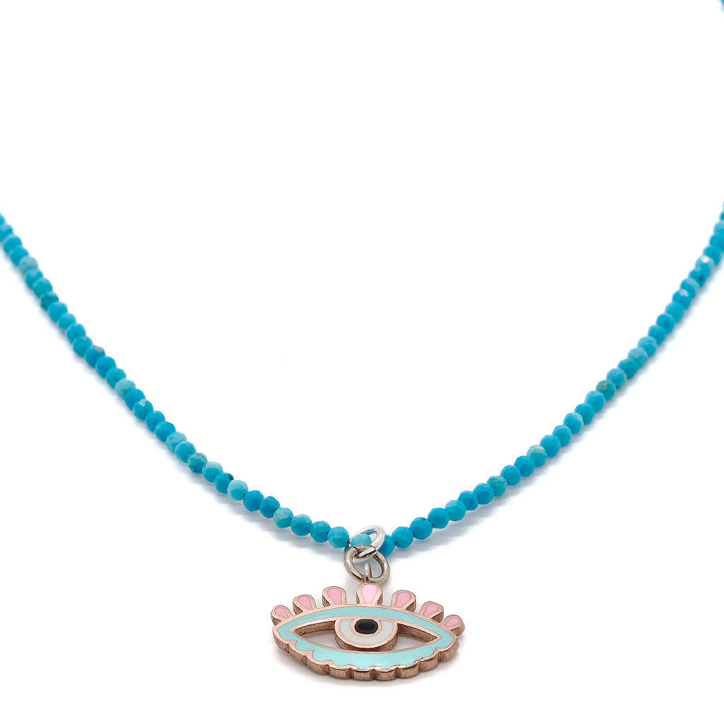 Handmade Turquoise Candy Evil Eye Necklace, designed to add a touch of elegance and symbolism to any outfit.