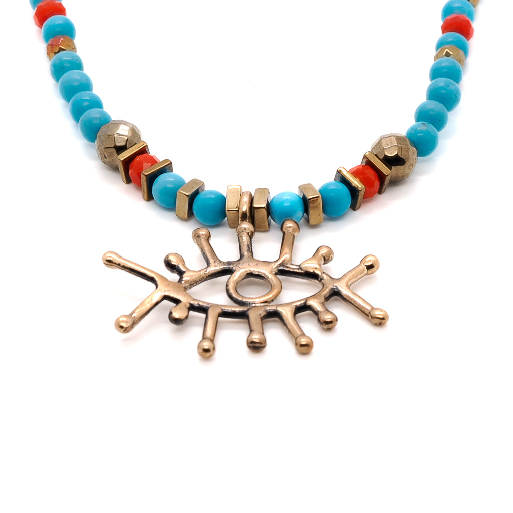 Evil Eye and Turquoise Necklace - Stay protected with this eye-catching accessory.