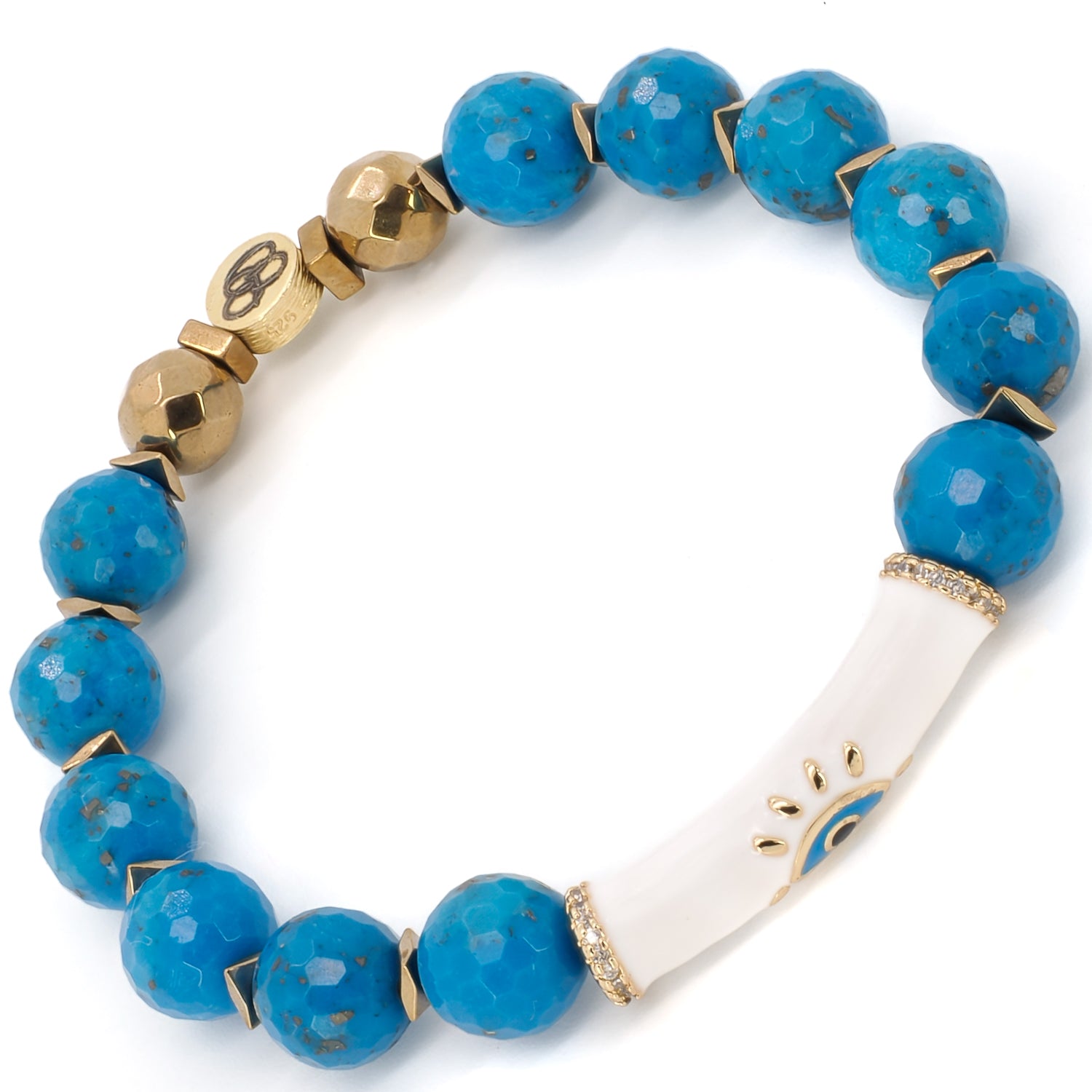 Experience the soothing energy of the Turquoise Inner Calm Bracelet, handcrafted with special faceted turquoise stones and gold hematite spacers.
