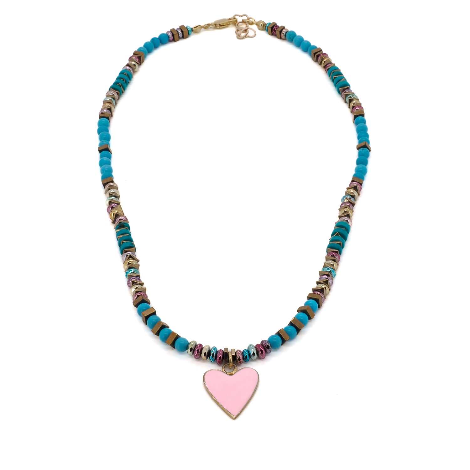 Handcrafted Turquoise Pink Love Necklace - A symbol of good luck and positive vibes.