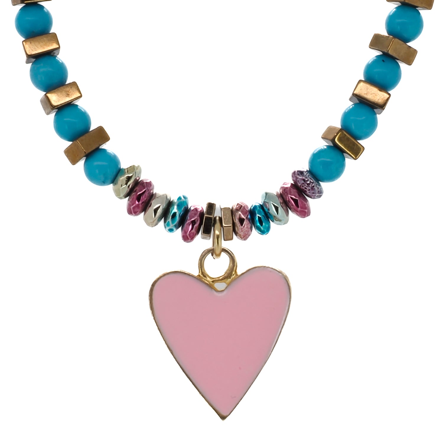 Vibrant Turquoise and Pink Choker Necklace - Add a pop of color to your style with this unique piece.