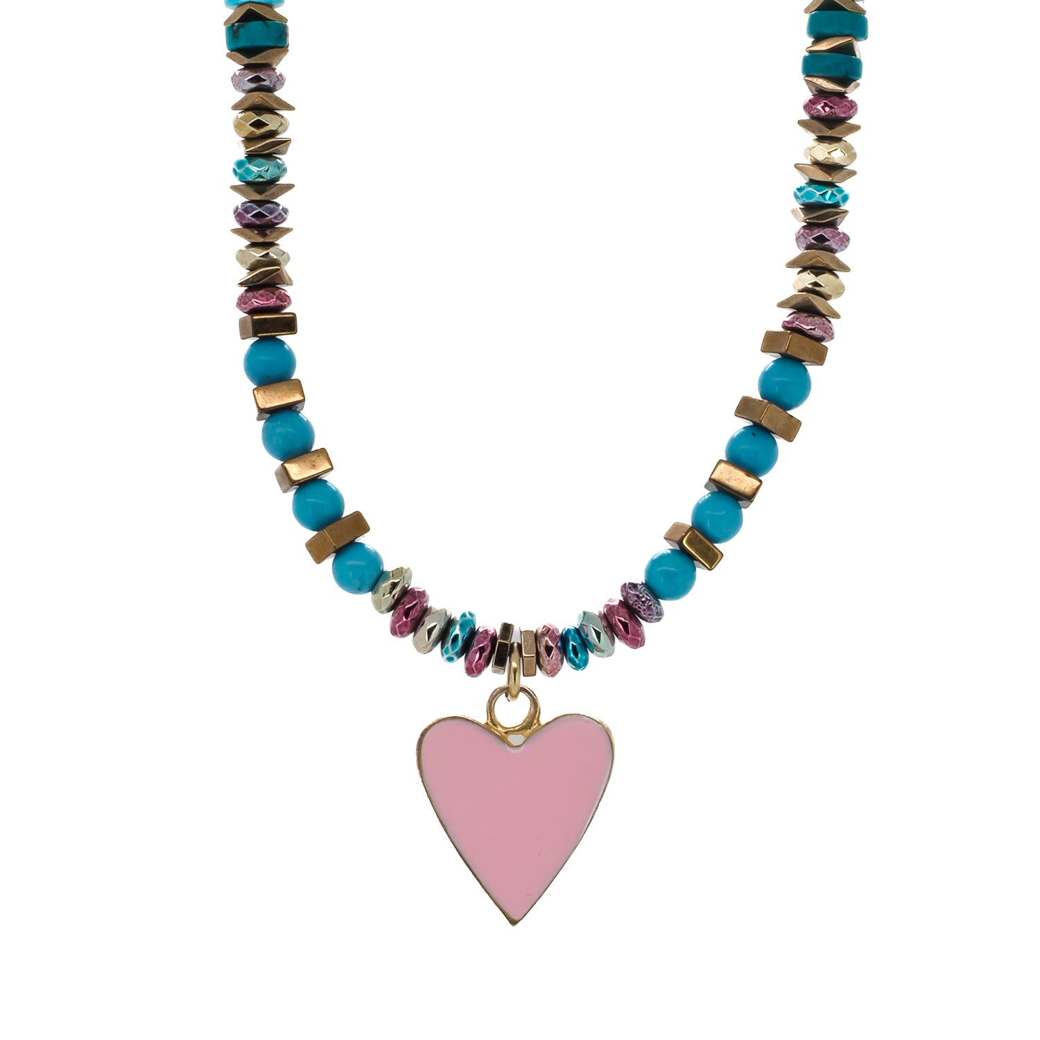 Turquoise Pink Love Choker Necklace - Embrace love and protection with this beautiful handmade piece.