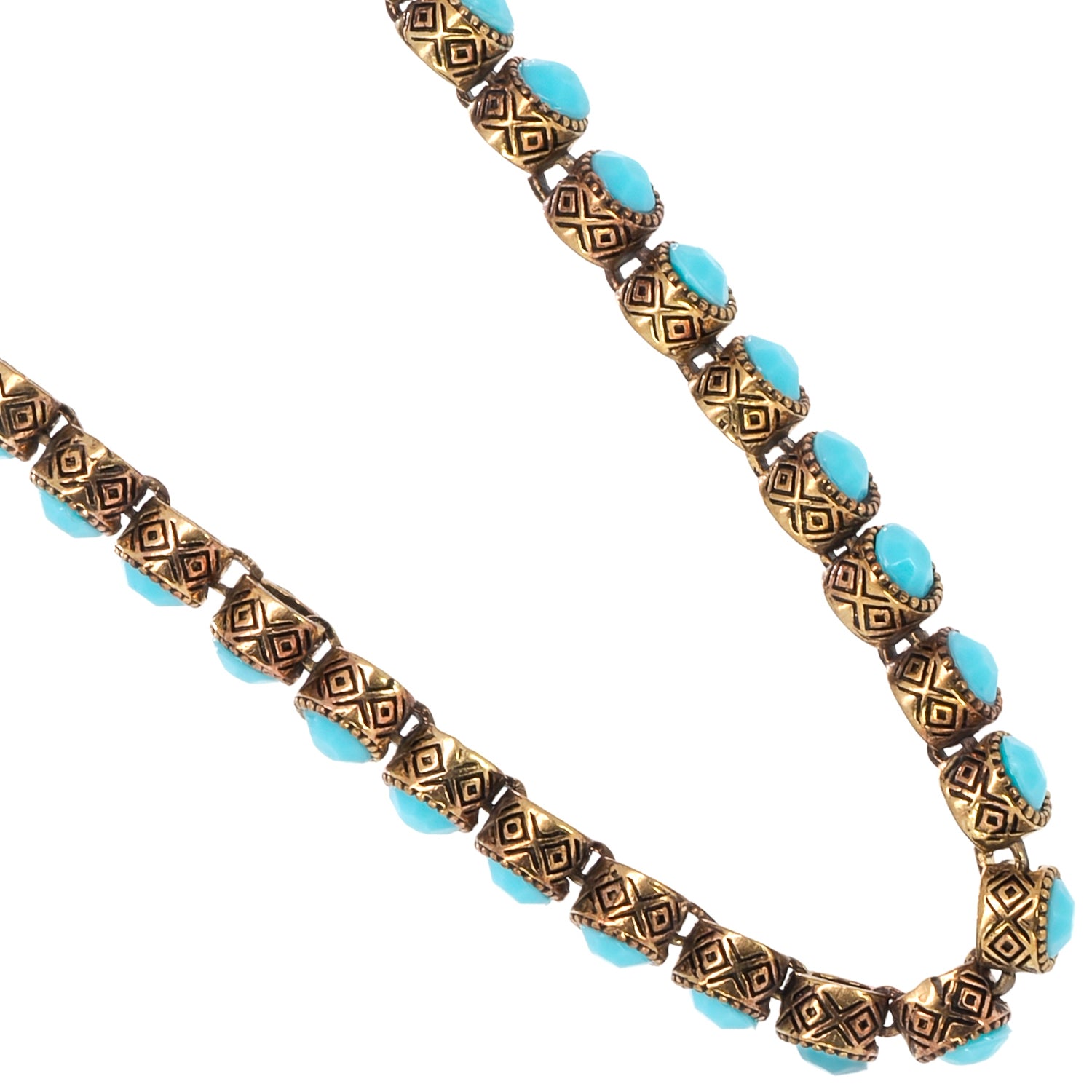 Make a fashion statement with this stylish and energetic turquoise tennis necklace, meticulously handcrafted for a personalized touch.