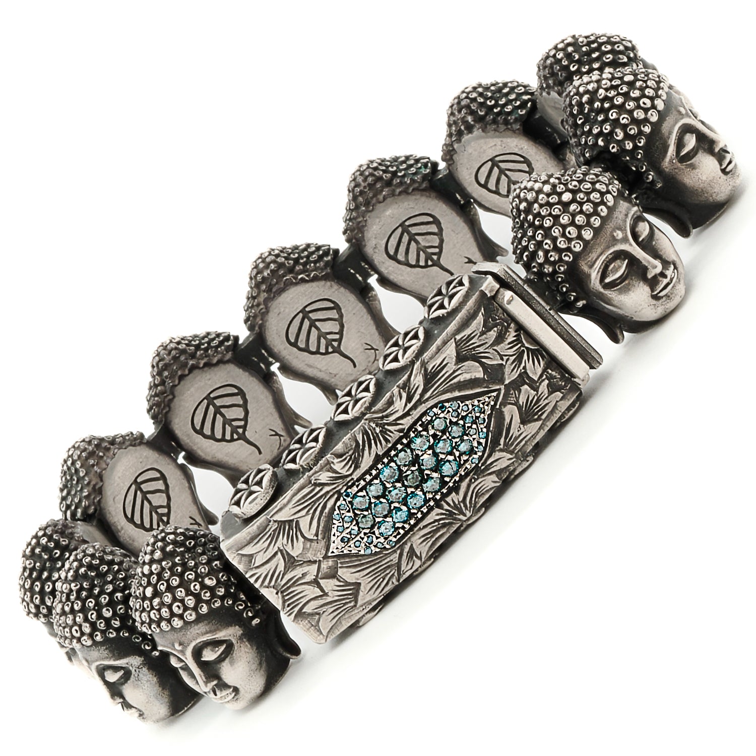 Intricate Design - Sterling Silver Bracelet with Blue Diamonds, a captivating sparkle.