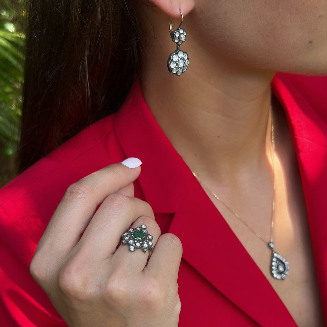 Unique and Meaningful - Model Wearing Victorian Diamond Earrings.