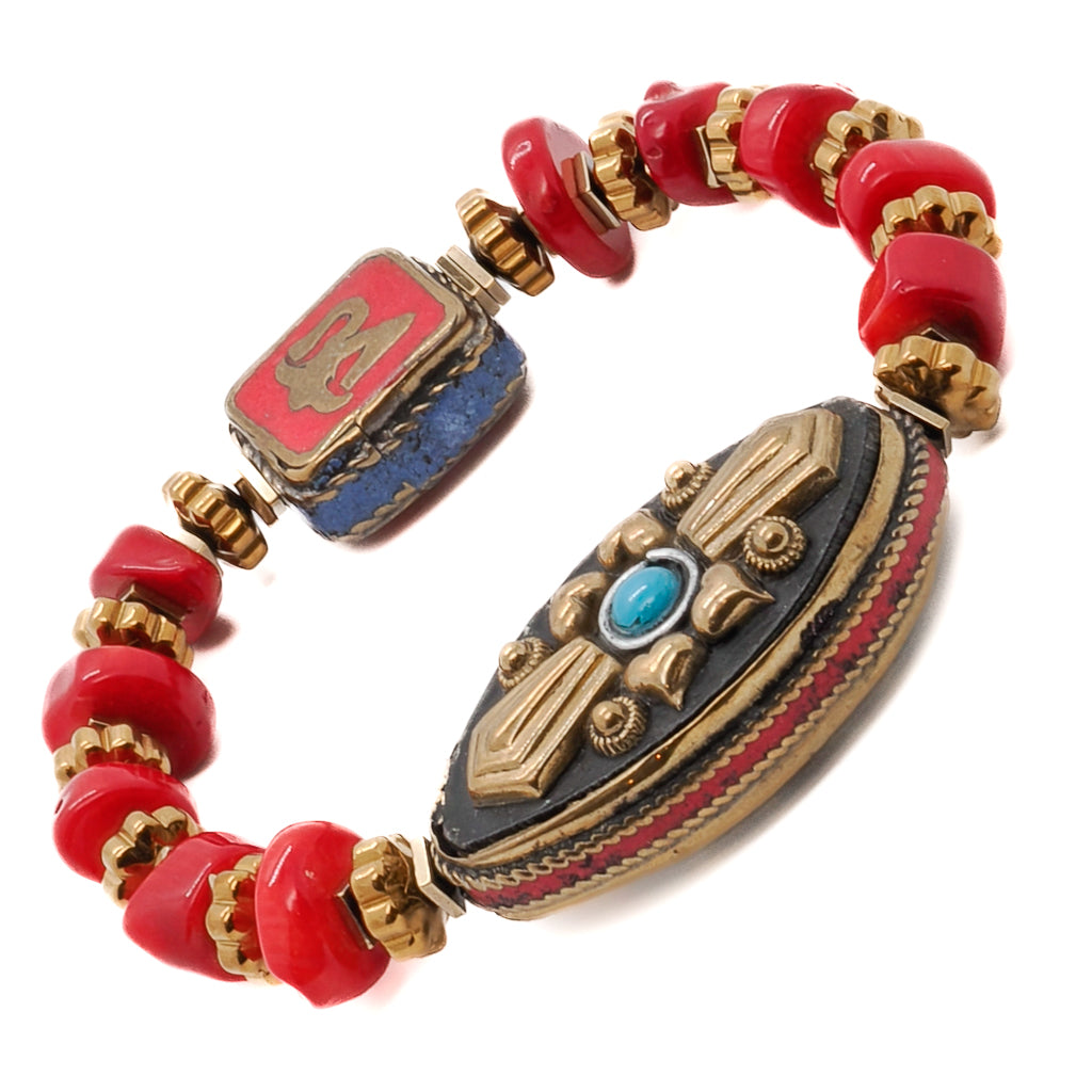 Experience the cultural significance of the Vintage Style Ethnic Om Bracelet, adorned with a Nepalese charm and intricate details.