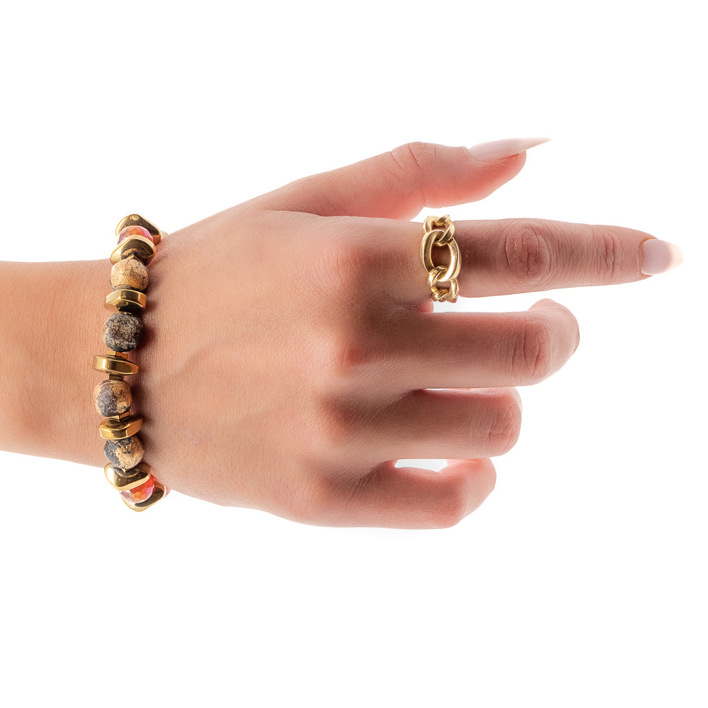 The model showcases the Vintage Style Nepal Bracelet, embracing its vintage charm and unique design.